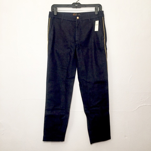 Anthropologie Seafarer Gold Piped Denim Trousers - Picture 3 of 8